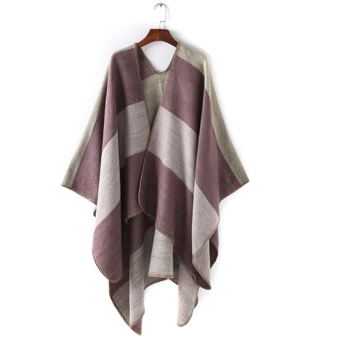 Damen Cape‑Ruana mit zweilagiger Webstruktur und grafischem Blockstreifen Shop Nory
