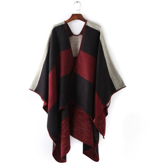 Damen Cape‑Ruana mit zweilagiger Webstruktur und grafischem Blockstreifen Shop Nory