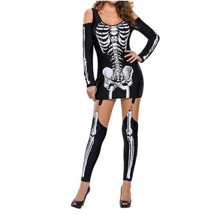 Damen Skelett-Minikleid mit schulterfreiem Cut-Out, figurbetontem Stretch-Jersey und abnehmbaren Strumpfhaltern Shop Nory