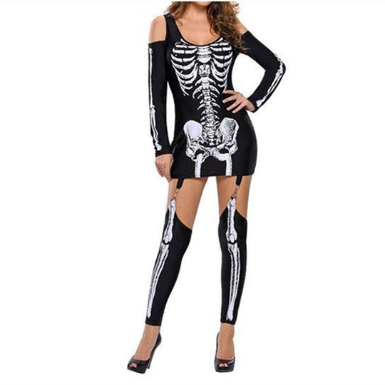 Damen Skelett-Minikleid mit schulterfreiem Cut-Out, figurbetontem Stretch-Jersey und abnehmbaren Strumpfhaltern Shop Nory