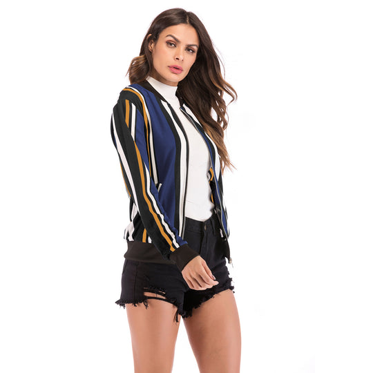 Damen Bedruckte Bomberjacke mit Kranich‑Motiv, Reißverschluss & Rippbündchen Shop Nory