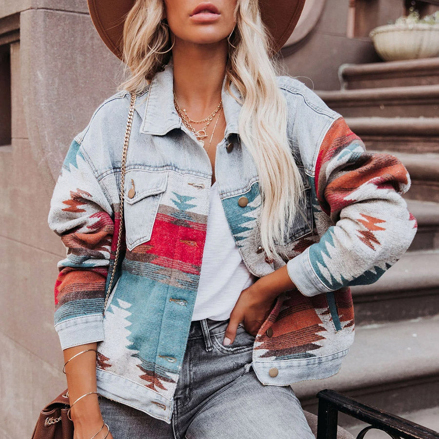 Shopnory | Western-inspirierte Denimjacke Einzigartig und Stilvoll Boho-look