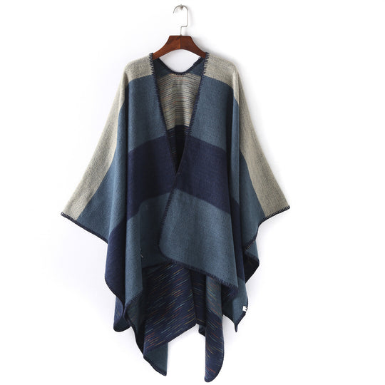 Damen Cape‑Ruana mit zweilagiger Webstruktur und grafischem Blockstreifen Shop Nory