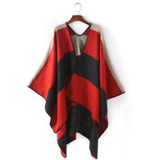 Damen Cape‑Ruana mit zweilagiger Webstruktur und grafischem Blockstreifen Shop Nory