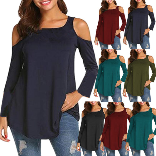 Damen Langarm-Tunika mit Ausschnitten an den Schultern und asymmetrischem Saum Shop Nory