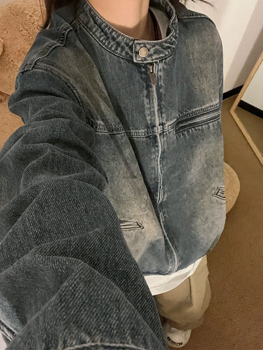 Blau Verwitterte Jacke mit Reißverschluss