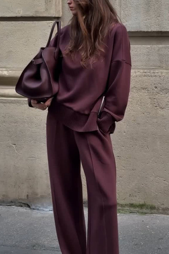 Bequemes Damen Satz mit Strukturiertem Sweatshirt und Hose