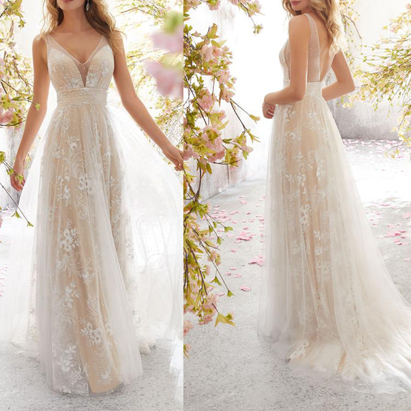 Damen Elegantes Tüll Abendkleid mit floralem Design und transparenter Oberfläche