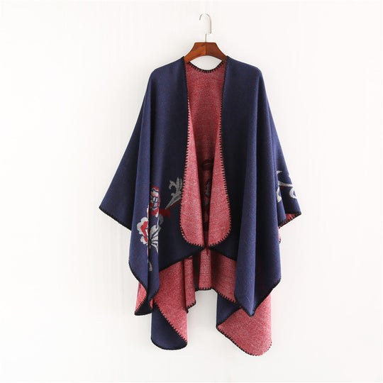 Damen Reversibler Capeponcho aus Wollmix mit floralem Jacquardfutter Shop Nory