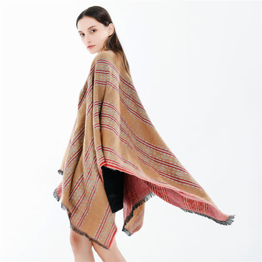 Damen Jacquard‑Ruana‑Poncho mit Fransen und offenem Oversize‑Fall Shop Nory
