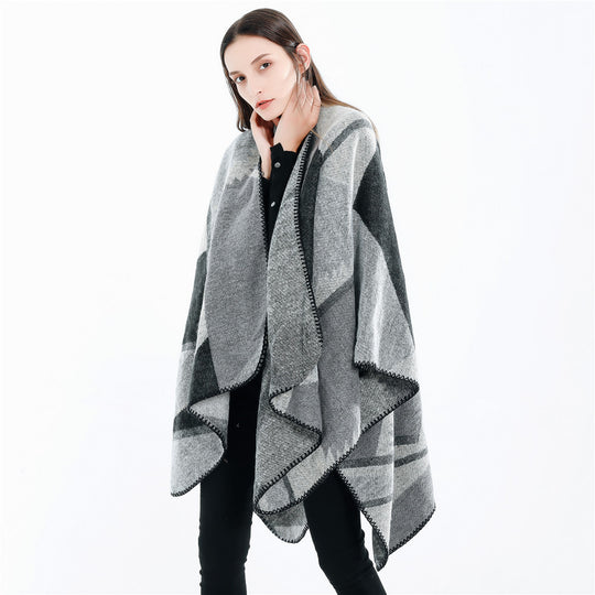 Damen Oversize-Geometrischer Jacquard-Poncho aus Wollmix Shop Nory