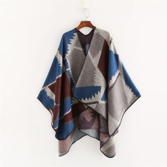 Damen Oversize-Geometrischer Jacquard-Poncho aus Wollmix Shop Nory