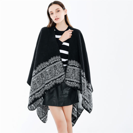 Damen Ornamental gemusterter Ruana‑Poncho mit offenem Kimono‑Fall Shop Nory