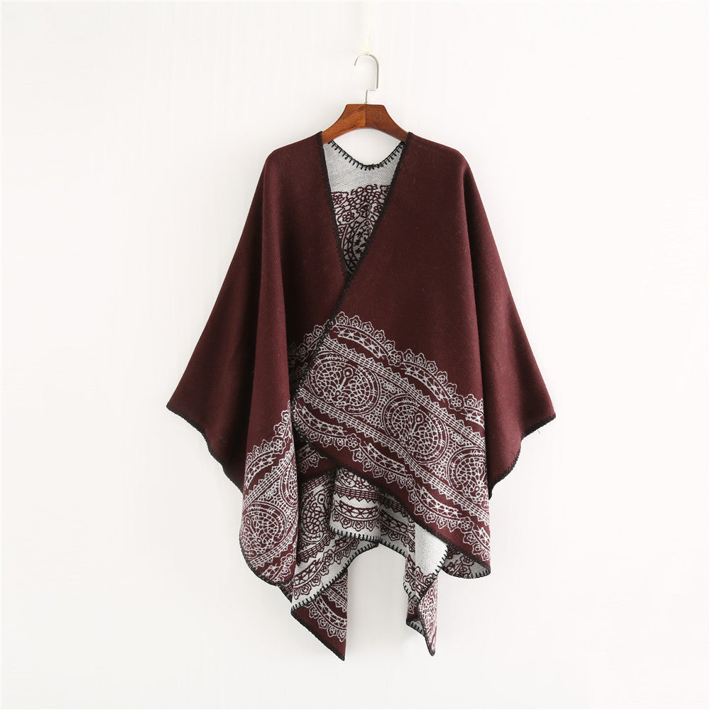 Damen Ornamental gemusterter Ruana‑Poncho mit offenem Kimono‑Fall Shop Nory