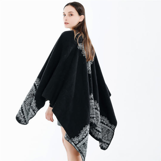 Damen Ornamental gemusterter Ruana‑Poncho mit offenem Kimono‑Fall Shop Nory