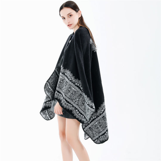Damen Ornamental gemusterter Ruana‑Poncho mit offenem Kimono‑Fall Shop Nory