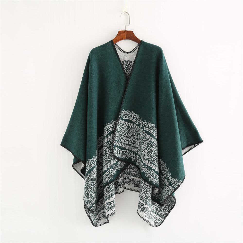 Damen Ornamental gemusterter Ruana‑Poncho mit offenem Kimono‑Fall Shop Nory