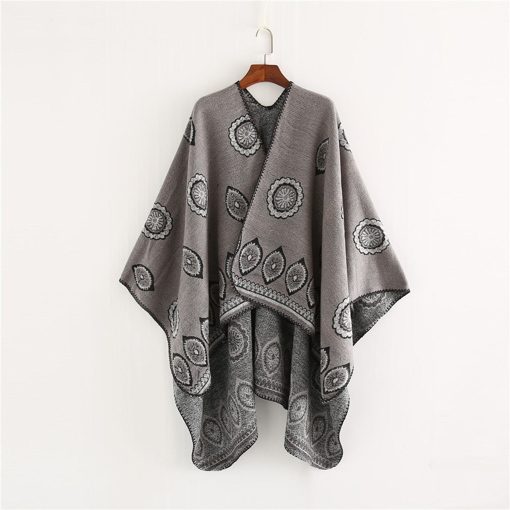 Damen Oversize-Ruana mit gewebtem Medaillon‑Jacquard und offenem Kimono‑Fall Shop Nory