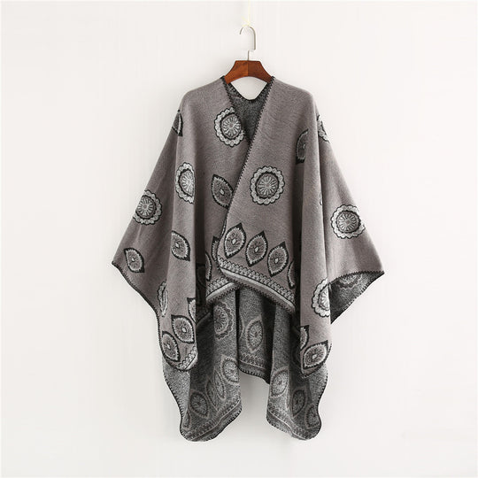 Damen Oversize-Ruana mit gewebtem Medaillon‑Jacquard und offenem Kimono‑Fall Shop Nory
