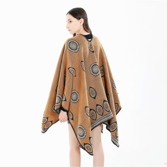 Damen Oversize-Ruana mit gewebtem Medaillon‑Jacquard und offenem Kimono‑Fall Shop Nory