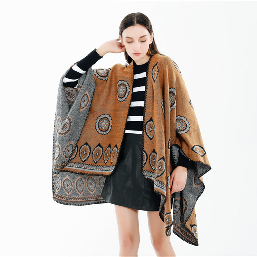 Damen Oversize-Ruana mit gewebtem Medaillon‑Jacquard und offenem Kimono‑Fall Shop Nory