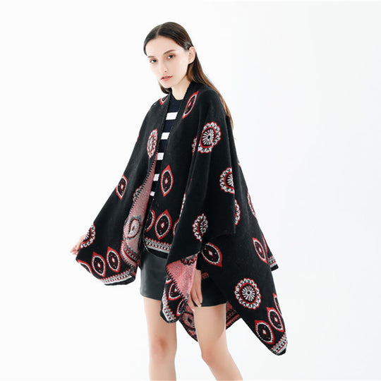 Damen Oversize-Ruana mit gewebtem Medaillon‑Jacquard und offenem Kimono‑Fall Shop Nory