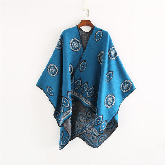Damen Oversize-Ruana mit gewebtem Medaillon‑Jacquard und offenem Kimono‑Fall Shop Nory