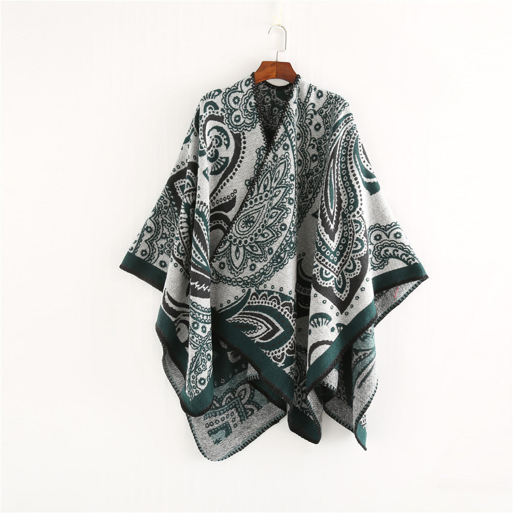 Damen Oversize-Ruana-Überwurf mit Paisley-Jacquard und Zierstichkante Shop Nory