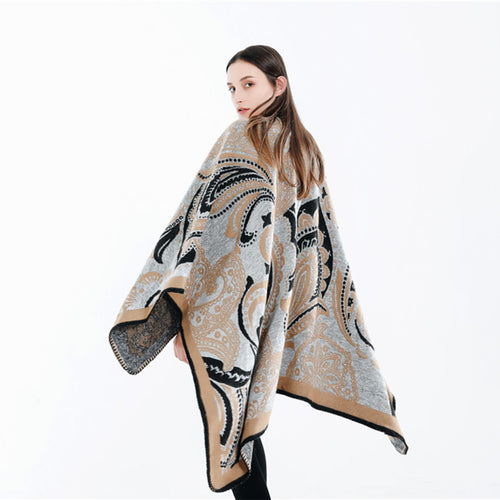 Damen Oversize-Ruana-Überwurf mit Paisley-Jacquard und Zierstichkante Shop Nory