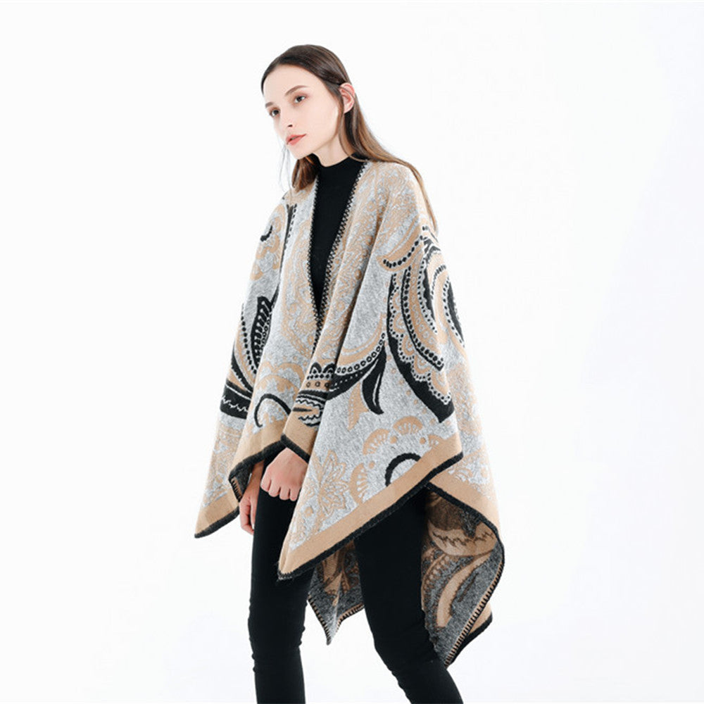 Damen Oversize-Ruana-Überwurf mit Paisley-Jacquard und Zierstichkante Shop Nory