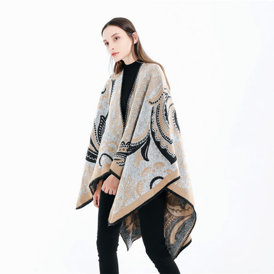 Damen Oversize-Ruana-Überwurf mit Paisley-Jacquard und Zierstichkante Shop Nory