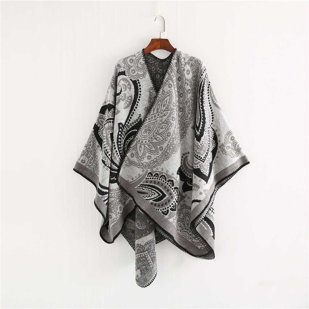 Damen Oversize-Ruana-Überwurf mit Paisley-Jacquard und Zierstichkante Shop Nory