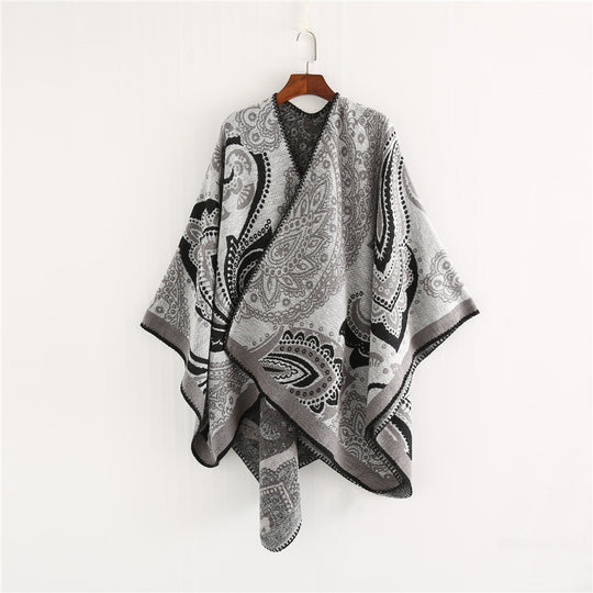 Damen Oversize-Ruana-Überwurf mit Paisley-Jacquard und Zierstichkante Shop Nory