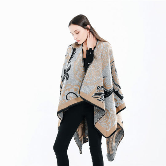 Damen Oversize-Ruana-Überwurf mit Paisley-Jacquard und Zierstichkante Shop Nory