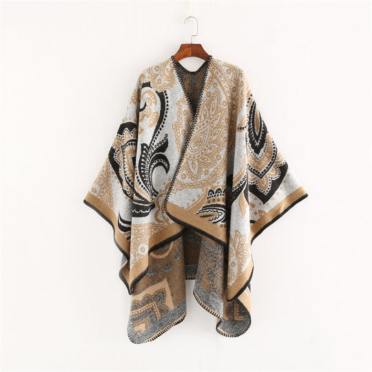 Damen Oversize-Ruana-Überwurf mit Paisley-Jacquard und Zierstichkante Shop Nory