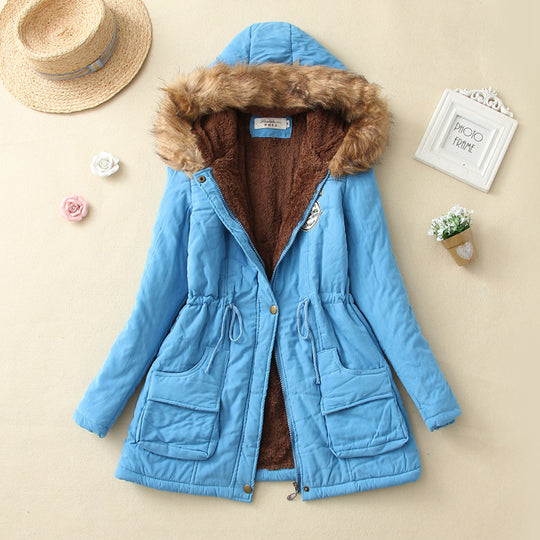 Damen Gefütterter Parka mit Kunstfellkapuze und Kordelzug-Taillierung Shop Nory