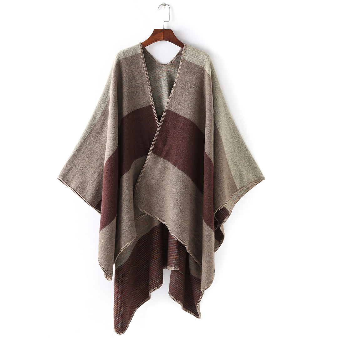 Damen Cape‑Ruana mit zweilagiger Webstruktur und grafischem Blockstreifen Shop Nory