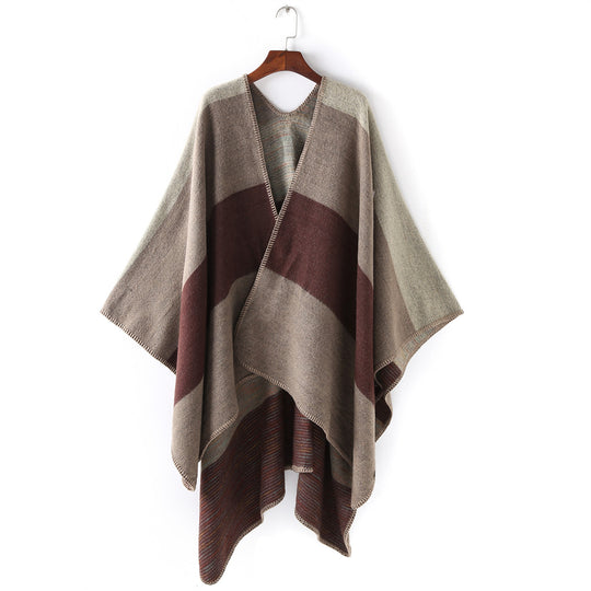 Damen Cape‑Ruana mit zweilagiger Webstruktur und grafischem Blockstreifen Shop Nory