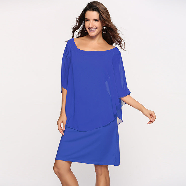 Damen Chiffon-Überwurf-Kleid mit Cape-Ärmeln und geradem Etuikleid Shop Nory