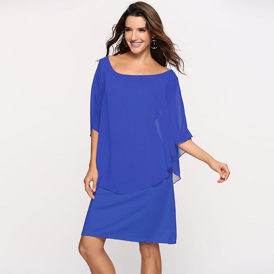 Damen Chiffon-Überwurf-Kleid mit Cape-Ärmeln und geradem Etuikleid Shop Nory