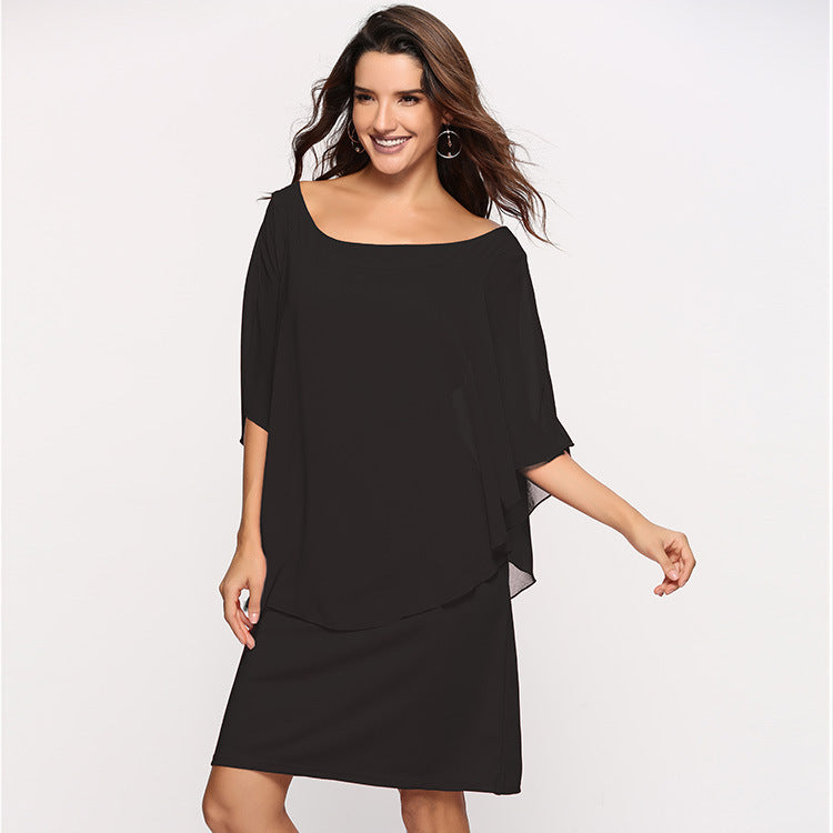 Damen Chiffon-Überwurf-Kleid mit Cape-Ärmeln und geradem Etuikleid Shop Nory