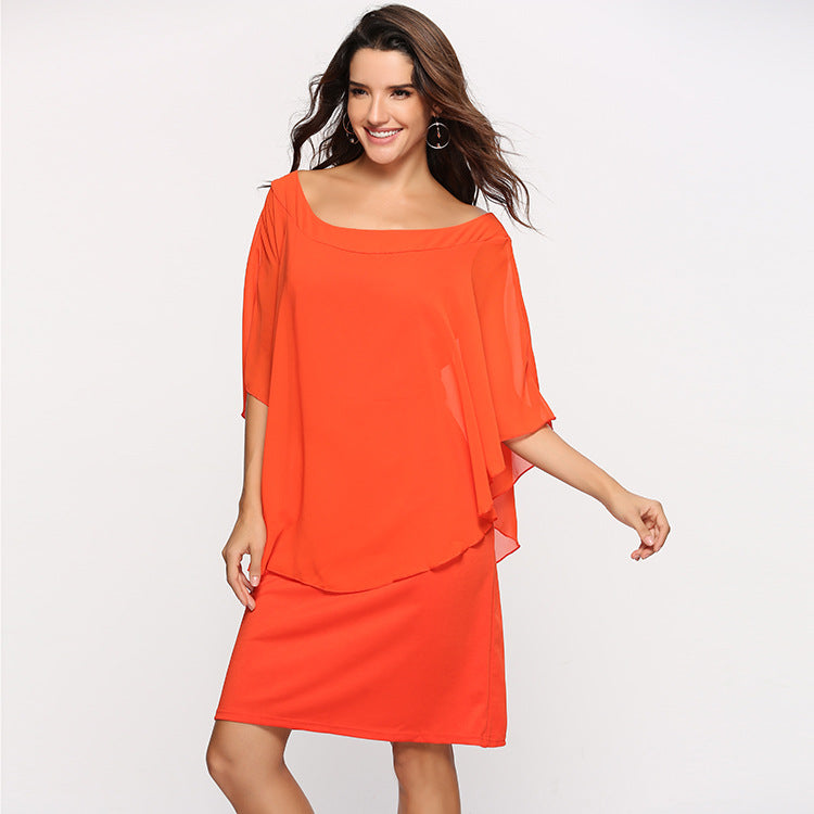 Damen Chiffon-Überwurf-Kleid mit Cape-Ärmeln und geradem Etuikleid Shop Nory
