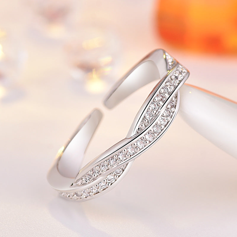 Damen Offener Zirkonia Ring im modernen Wellen-Design Shop Nory