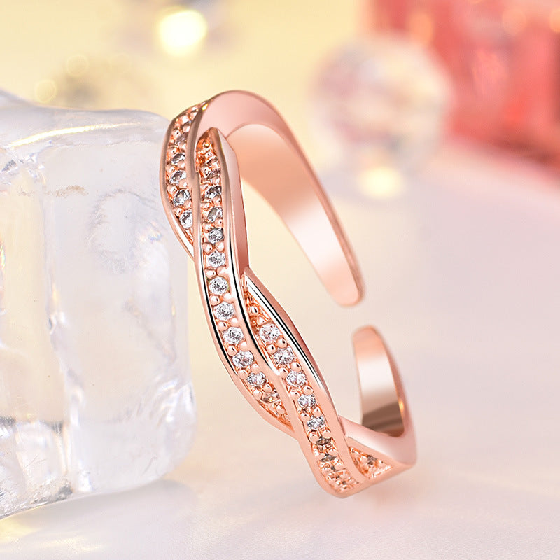 Damen Offener Zirkonia Ring im modernen Wellen-Design Shop Nory