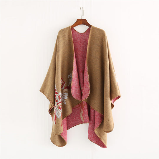 Damen Wendbarer Capeponcho aus Wolloptik mit floralem Jacquard und weichem Wasserfallsaum Shop Nory