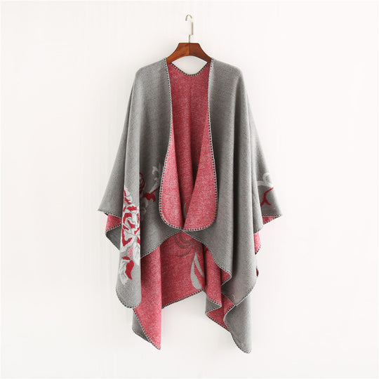 Damen Wendbarer Capeponcho aus Wolloptik mit floralem Jacquard und weichem Wasserfallsaum Shop Nory