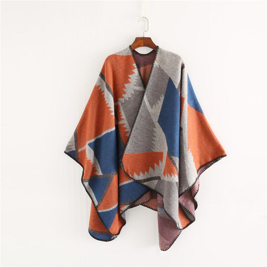 Damen Oversize-Geometrischer Jacquard-Poncho aus Wollmix Shop Nory
