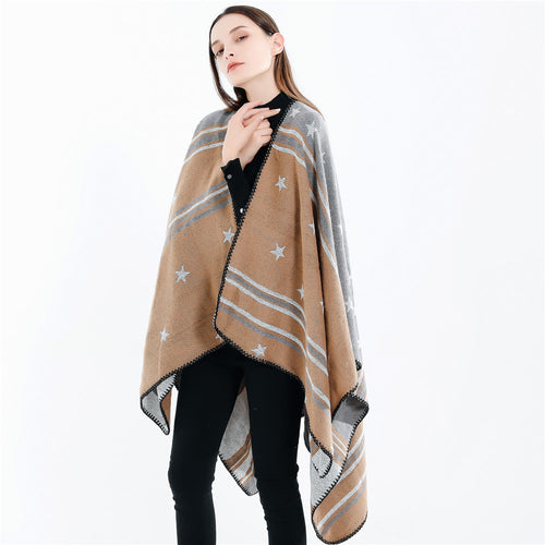 Damen Ruana-Überwurf mit Sternmotiv und zweifarbiger Jacquardkante Shop Nory