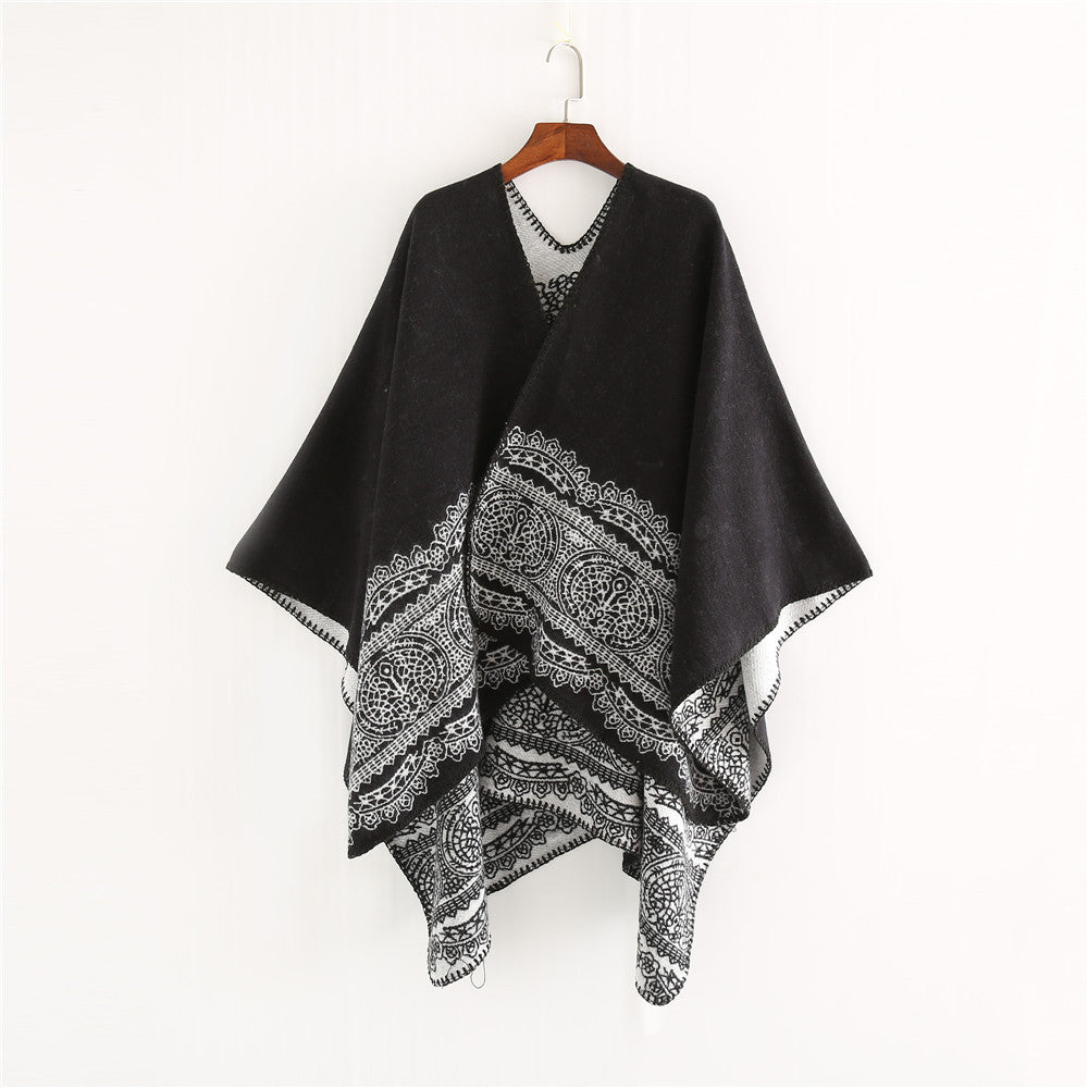 Damen Ornamental gemusterter Ruana‑Poncho mit offenem Kimono‑Fall Shop Nory