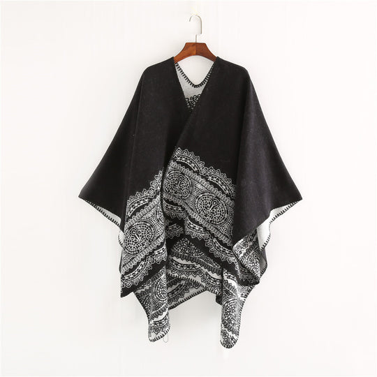 Damen Ornamental gemusterter Ruana‑Poncho mit offenem Kimono‑Fall Shop Nory